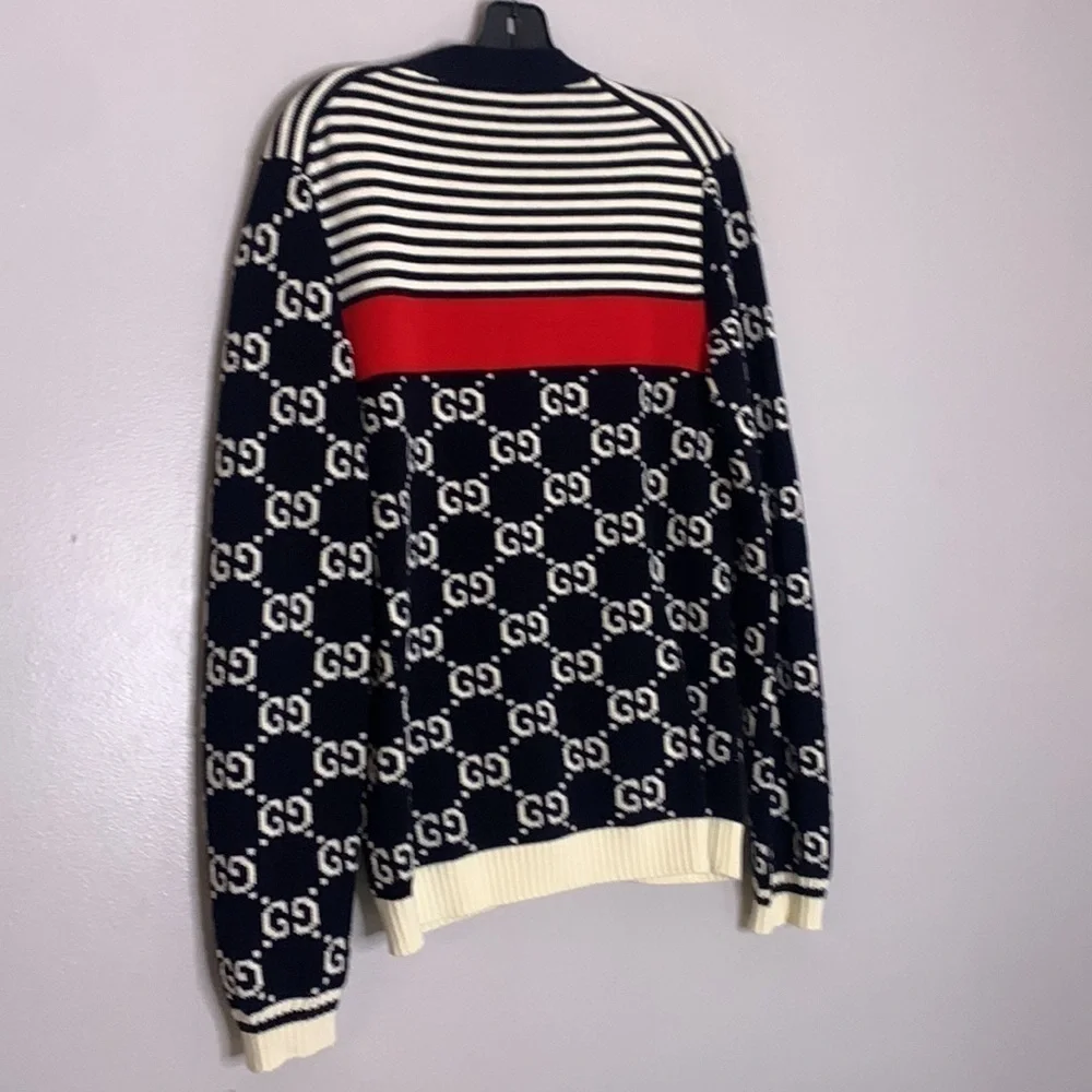 Gucci 3k Runway Limited Edition Gucci Logo Cardigan Sweater men’s small navy red